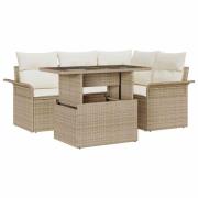 vidaXL Trädgårdsoffset med kudde med lagring 5 pcs Beige Poly Rattan
