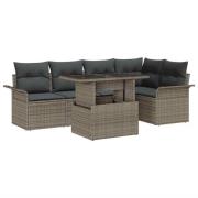 vidaXL Trädgårdsoffset med kudde med lagring 6 pcs Grå Poly rattan