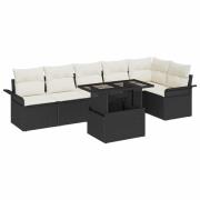 vidaXL Trädgårdsoffset med kudde med lagring 7 pcs Svart Poly rattan