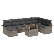 vidaXL Trädgårdsoffset 9 pcs Grå Poly Rattan, Pulverlackerat Stål