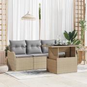 vidaXL Trädgårdsoffset med kudde med kudde 5 pcs Beige Poly Rattan
