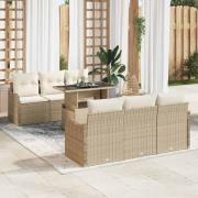 vidaXL Trädgårdsoffset 7 pcs Beige 100 x 55 x 73 cm Poly rattan