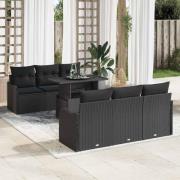 vidaXL Trädgårdsoffset 7 pcs Svart 100 x 55 x 73 cm Poly rattan