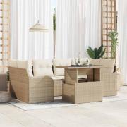 vidaXL Trädgårdsoffset 7 pcs Beige 100 x 55 x 73 cm Poly rattan