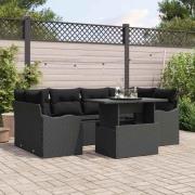 vidaXL Trädgårdsoffset med kudde med lagring 7 pcs Svart Poly rattan