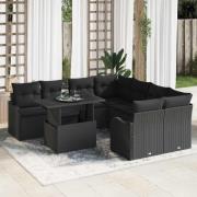 vidaXL Trädgårdsoffset 9 pcs Svart 100 x 55 x 73 cm Poly rattan