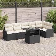 vidaXL Trädgårdsoffset 7 pcs Svart 100 x 55 x 73 cm Poly rattan