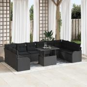 vidaXL Trädgårdsoffset 11 pcs Svart 100 x 55 x 73 cm Poly rattan