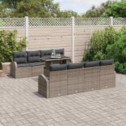 vidaXL Trädgårdsoffset Manuell 9 pcs Grå 100 x 55 x 73 cm Poly rattan