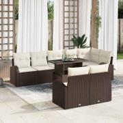 vidaXL Trädgårdsoffset med lagring 9 pcs Brun Poly rattan