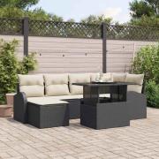 vidaXL Trädgårdsoffset med lagring 7 pcs Svart Poly rattan