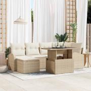 vidaXL Trädgårdsoffset med lagring 7 pcs Beige Poly rattan