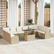 vidaXL Trädgårdsoffset med lagring 11 pcs Beige Poly rattan