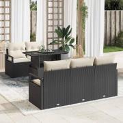 vidaXL Trädgårdsoffset med lagring 6 pcs Svart Poly rattan