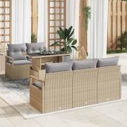 vidaXL Trädgårdsoffset med lagring 6 pcs Beige Poly rattan