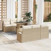 vidaXL Trädgårdsoffset med kudde med lagring 7 pcs Beige Poly rattan