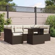 vidaXL Trädgårdsoffset med lagring 7 pcs Brun Poly rattan