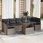 vidaXL Trädgårdsoffset med lagring 8 pcs Grå Poly rattan