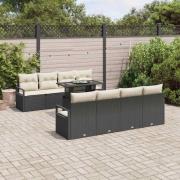 vidaXL Trädgårdsoffset med lagring 9 pcs Svart Poly rattan