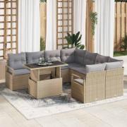 vidaXL Trädgårdsoffset med lagring 9 pcs Beige Poly rattan