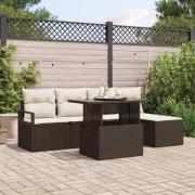 vidaXL Trädgårdsoffset med lagring 6 pcs Brun Poly rattan