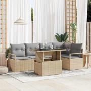 vidaXL Trädgårdsoffset med lagring 6 pcs Beige Poly rattan