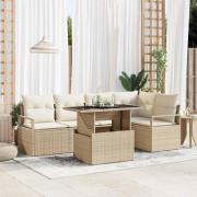 vidaXL Trädgårdsoffset med kudde med lagring 6 pcs Beige Poly rattan