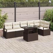 vidaXL Trädgårdsoffset med lagring 7 pcs Brun Poly rattan