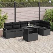 vidaXL Trädgårdsoffset med lagring 7 pcs Svart Poly rattan