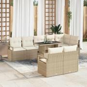 vidaXL Trädgårdsoffset med lagring 9 pcs Beige Poly rattan