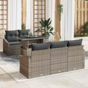 vidaXL Trädgårdsoffset med lagring 6 pcs Grå Poly rattan