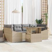 vidaXL Trädgårdsoffset med lagring 7 pcs Beige Poly rattan