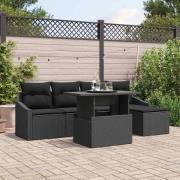 vidaXL Trädgårdsoffset 6 pcs Svart Poly Rattan, Pulverlackerat Stål