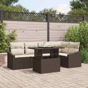 vidaXL Trädgårdsoffset med kudde 6 pcs Brun och Kräm 100 x 55 x 73 cm