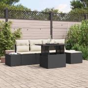 vidaXL Trädgårdsoffset med lagring 6 pcs Svart Poly rattan
