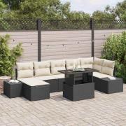 vidaXL Trädgårdsoffset med lagring 8 pcs Svart Poly rattan