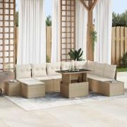 vidaXL Trädgårdsoffset med lagring 9 pcs Beige Poly rattan