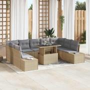 vidaXL Trädgårdsoffset med lagring 10 pcs Beige Poly rattan