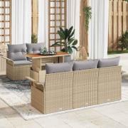 vidaXL Trädgårdsoffset med lagring 6 pcs Beige Poly rattan