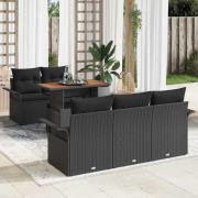 vidaXL Trädgårdsoffset med lagring 6 pcs Svart Poly rattan