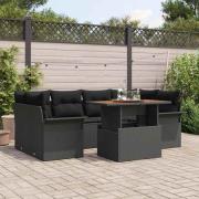 vidaXL Trädgårdsoffset med lagring 7 pcs Svart Poly rattan
