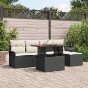vidaXL Trädgårdsoffset med lagring 6 pcs Svart Poly rattan