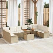 vidaXL Trädgårdsoffset med lagring 11 pcs Beige Poly rattan
