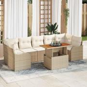 vidaXL Trädgårdsoffset med lagring 8 pcs Beige Poly rattan