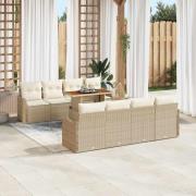 vidaXL Trädgårdsoffset med lagring 9 pcs Beige Poly rattan