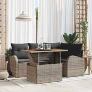 vidaXL Trädgårdsoffset med lagring 5 pcs Grå Poly rattan