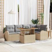 vidaXL Trädgårdsoffset med lagring 6 pcs Beige Poly rattan