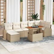 vidaXL Trädgårdsoffset med lagring 8 pcs Beige Poly rattan