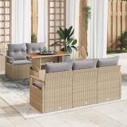 vidaXL Trädgårdsoffset med lagring 6 pcs Beige Poly rattan