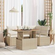 vidaXL Trädgårdsoffset med lagring 5 pcs Beige Poly rattan